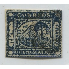 ARGENTINA 1859 GJ 12A BARQUITO ESTAMPILLA USADA CON POSIBLE PEQUEÑO REPARO POSICION 1 VARIEDAD COLOR AZUL OSCURO U$ 385